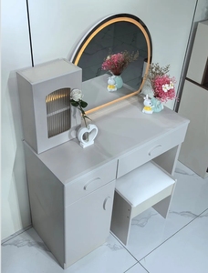 Simple Bedroom Furniture Dressing Table Set With <b>LED</b> Light <b>Mirror</b> Drawer Storage <b>Makeup</b> Vanity Desk With Stool - Product Image 3