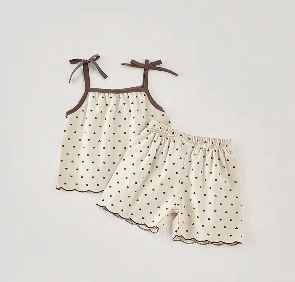 Boutique Cute Cotton Two-Piece Girl's Clothing Set New Style Summer Casual Suit with Dot Pattern Vest Top Shorts Little Girl
