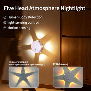 Luz Nocturna LED de Inducción con Forma de Ojo de Gato, con Cambio de Color RGB, 5 Cabezales, Montaje Magnético en Pared, Regulable, Recargable por USB - Product Image 4