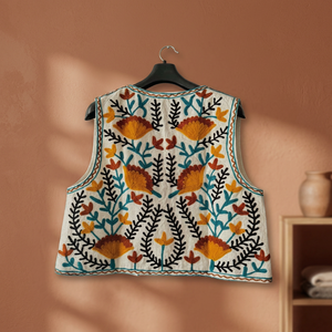 <b>Women's</b> Brown Spring <b>Gilet</b> Plus Size <b>Hooded</b> Vest Embroidery Vintage Decoration Knitted Waistcoat Top Button Style Handmade - Product Image 3