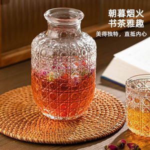 Retro Embossed Solid Pattern Crystal Glass <b>Cold</b> Water Pitcher Set 580ml Pitcher 200ml <b>Cup</b> Home Use Drinkware - Product Image 3