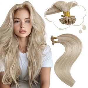 Extensions de cheveux naturels brésiliens Remy Moresoo, pointe en K/U, mèches blondes cendrées et décolorées, 20 pouces, lisses, 50g, 50 mèches - Product Image 1