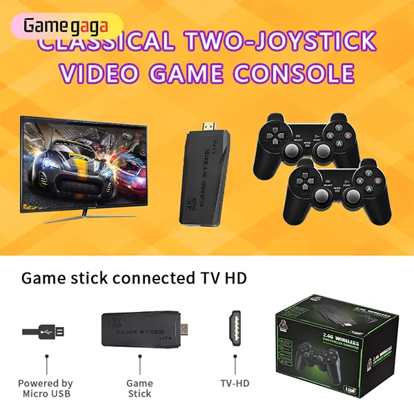 Bastão de videogame m8 com 4k hd, console de jogos eletrônicos com 10000 jogos 3d e 64gb, mini caixa pequena de tv para jogos e console