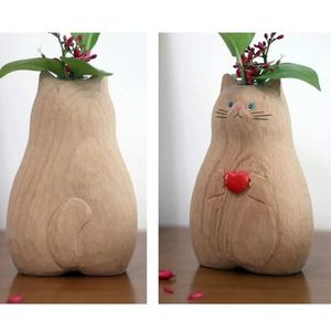 Vase décoratif fait main en forme de chat, statue de chat en résine, figurine de chat de dessin animé, décoration de table de salon, arrangement floral, pot de fleurs - Product Image 4