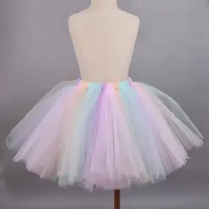 Rainbow Tutu Skirt For Girls Attractive Stage Performance Ballet Skirt With Mesh Fluffy Detail Wholesale