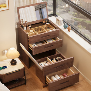 <b>Small</b> Solid Wood Dressing Table With Lighted Mirror Flip Top Modern Minimalist Bedroom Vanity With Storage <b>Drawer</b> And Stool - Product Image 3