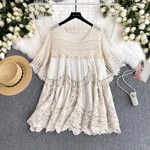 2024 Hot Selling Handmade White Ivory Knitted Suspender Vest Female Spring Summer Crochet Sleeveless Trendy Knitting Top Vest