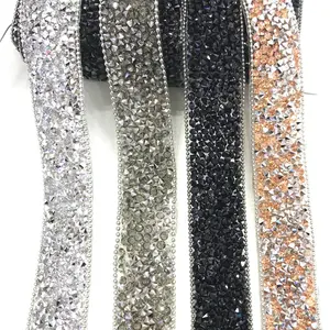 L231 2cm Rhinestone Beaded Trim Sparkling Rhinestone Hotfix Ribbon Applique Bling Chain Banding Belt For DIY Wedding Dress