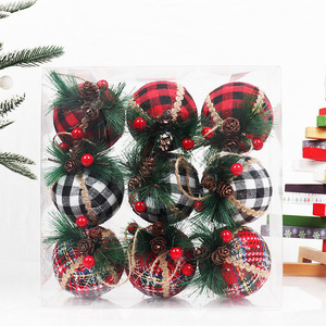 Bolas de Navidad de Espuma Envueltas en Tela a Cuadros Negros, Blancos y Rojos, de 6 cm y 8 cm, Adornos Colgantes para Árbol de Navidad - Product Image 5