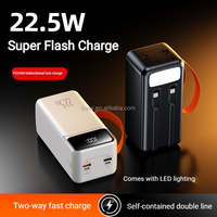 Power Bank 50000mAh Terlaris, Fast Charger dengan Kabel Built-in, Output 22.5W, Senter LED Portabel