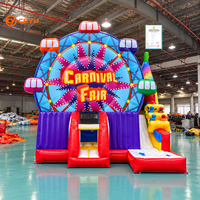 Château gonflable Ceyu Carnival avec toile de fond Grande Roue et toboggan Voiture Color Ride pour fête foraine, installation facile