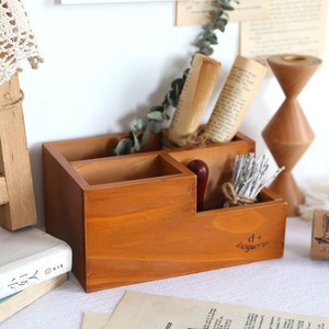 Wooden Desktop Storage <b>Box</b> With Partitions Retro Color Stationery Organizer For Office Supplies And <b>Makeup</b> Brushes - Product Image 5