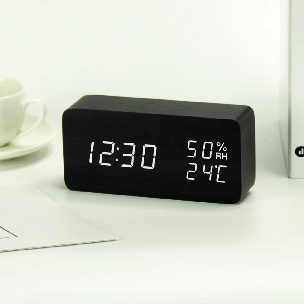 EMAF Manufactory Minimalist Thermometer hygrometer clock snooze bedroom wooden digital LED alarm table clock