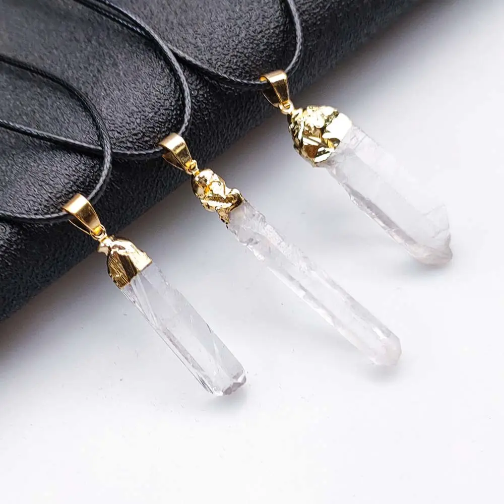 Wholesale high quality natural clear quartz rose quartz tower pendant gold plating pendant for DIY necklace