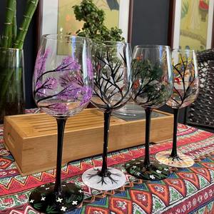 Juego de Cuatro Copas de Vino Pintadas a Mano, Diseño Artístico Único, Copa de Champán Alta, para Primavera, Verano, Otoño e Invierno - Product Image 4