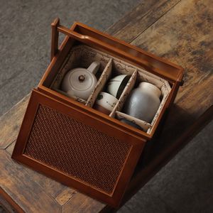 Retro Style Chinese Tea <b>Storage</b> Box Rectangular Wooden With Handle For Tea Ceremony Accessories - Product Image 3
