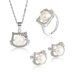 Set di gioielli di lusso in argento di alta qualità hello kitty set di gioielli con orecchini in zircone con perle d'acqua dolce e perle d'acqua dolce - Product Image 1