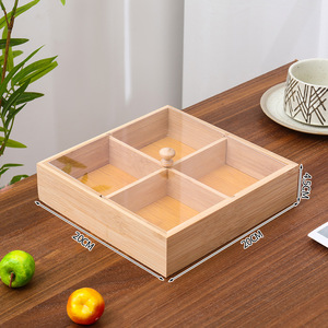 9 chia phần mở Top trang trí chủ tre đựng thức ăn lưu trữ Organizer Box với nắp cho túi trà gói snack - Product Image 6