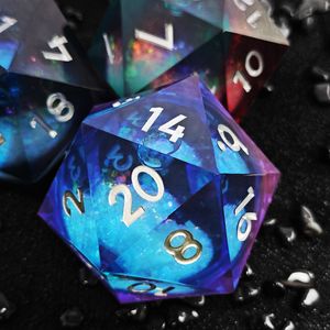 Feeron Quicksand – Ensemble de 7 dés à 20 faces en résine de 55 mm avec noyau liquide pour D&D, logo personnalisé, pour jeux de rôle, bords tranchants - Product Image 6