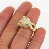 Zircone plaquée or 18 carats pavée Punk CZ tête de léopard manchette ouverte anneaux de panthère cadeau de bijoux de fête