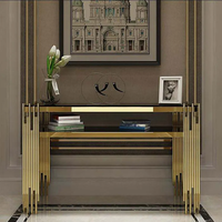 Meubles de salon noirs d'entrée de luxe en Italie, table console en acier inoxydable doré