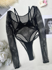 Conjunto de Lencería Sexy de Tres Piezas con Encaje Sensual Negro Premium, Estilo Bestseller de Primavera, Brasier y Panty de Malla para Mujer - Product Image 6