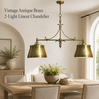 Lustre linéaire vintage XZ en laiton antique, suspension double conique en laiton, lampe suspendue industrielle pour îlot de cuisine et salle à manger