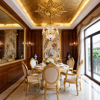 Personnalisation de salon haut de gamme à double hauteur en bois massif avec finition dorée pour villa de luxe et toute la maison