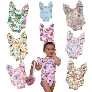 Tutina personalizzata per bambina con maniche a sbuffo a pois a maniche corte girocollo manica corta a coste per 0-24 <span class=keywords><strong>mesi</strong></span> - Product Image 1