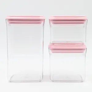 ピンク3ピースセット食品グレードフレッシュセービングワンプレスボタン気密食品容器収納キッチンドライフード用