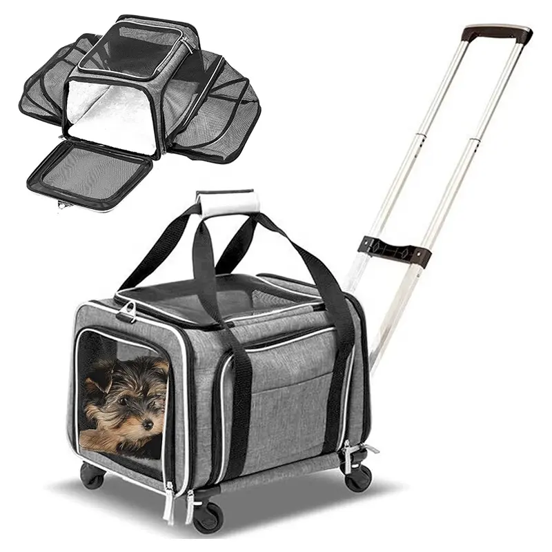 Sac de transport pour animaux de compagnie extensible à deux côtés Sac de transport pour animaux de compagnie approuvé par la compagnie aérienne avec roues