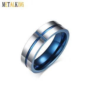 Anillo cruzado de carburo de tungsteno para hombre y mujer, joyería de boda, ajuste cómodo, color azul, 6mm