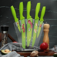 Ensemble de couteaux de cuisine professionnels en acier inoxydable avec revêtement antiadhésif, comprenant couteau d'office, couteau à découper, couteau à pain et couteau de chef, avec manche en PP