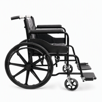 Fauteuil roulant pliant noir avec siège souple, fauteuil roulant manuel pour personnes âgées et handicapées, roue monobloc, pneu plein, pour usage domestique et hospitalier