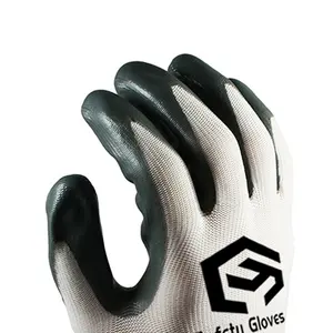 13 Gauge Polyester And Nitrile Hand Gloves Nylon Nitrile Gloves Worker Garden Gloves En388