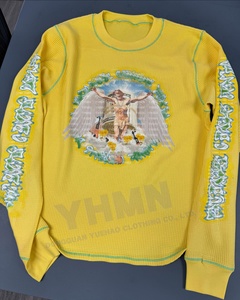 Tùy Chỉnh Tương Phản Khâu Baggy Drop Shoulder Màn Hình In Đồ Họa T-Shirt Waffle Knit Nhiệt Đầy Đủ Dài Tay Áo T Áo Sơ Mi Cho Nam Giới - Product Image 2