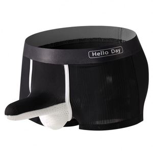 Caleçons boxers pour hommes, taille mi-haute, en tissu tricoté respirant, avec poche de maintien JJ et support scrotal, séparation personnalisée des organes génitaux - Product Image 4