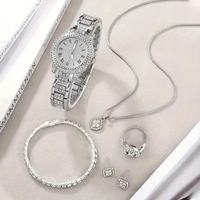 Ensemble de bijoux pour femme LP09 : montre à quartz, collier, bracelet, bague, chaîne en acier inoxydable, cadran en verre, boucles d'oreilles en alliage