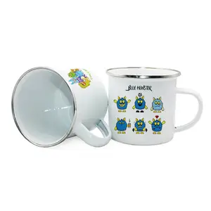 Caneca personalizada com foto diy, caneca de esmalte de subolmação, de transferência de calor, com borda de prata, xícara de café esmalte de aço inoxidável