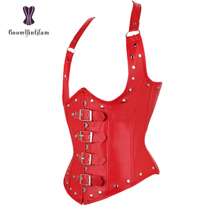 Delle donne Cupless Bustier Top Showgirl Clubwear Steampunk Abbigliamento XXXL Corsetto di Cuoio Sexy Con Halter Neck - Product Image 5