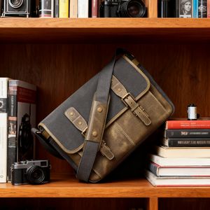 Производитель OEM/ODM холст + натуральная кожа сумка для камеры в винтажном стиле мужская кожаная сумка-портфель прочная сумка-мессенджер для путешествий - Product Image 5