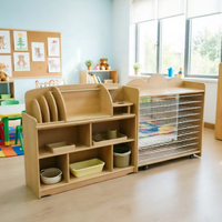 Meuble de rangement en bois de hêtre pour maternelle, bibliothèque préscolaire, ensemble de mobilier pour garderie, fournisseur pour centre d'activités artistiques et créatives pour enfants