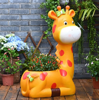 Pot de fleurs en résine artistique en forme de girafe de dessin animé, sculpture décorative d'extérieur pour maternelle et villa