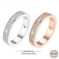 Cincin Moissanite Perak S925 Terlaris Lintas Negara, Bertabur Berlian, Bentuk Geometris, Modis, Serbaguna, Kelas Atas untuk Wanita