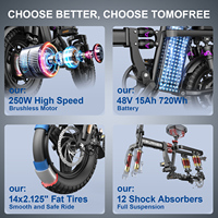 Vélo pliant électrique T1 Brushless 250W à suspension intégrale, cadre en acier haute teneur en carbone, roues de 14 pouces, batterie au lithium - Urbain