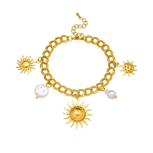 Gold Plated Sun Charm Bracelet Geometric Zinc Alloy Unisex Jewelry B1815 - Product Image 5