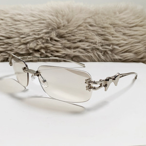 Sunglasses Frameless <b>Square</b> Metal Silver UV400 Light Weight Women's Y2K Style - Product Image 3