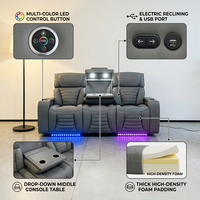 Ensemble de canapés inclinables électriques en cuir Frank ECO 1+2+3 places, avec éclairage LED, console avec haut-parleurs et porte-gobelets pour salon