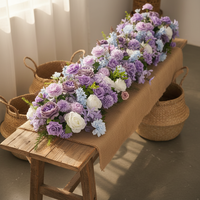 Chemin de table moderne en fleurs artificielles en soie blanches, roses et violettes pour allée, scène, mariage, fête, événement, décoration de table