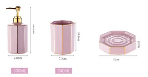 Luxury Elegant Light Purple Polygonal <strong>Trimmed</strong> Ceramic Bathroom Set, ABS Pump Soap Dispenser &amp; Tooth Cup <strong>Bath</strong> Grooming Organizer - Product Image 6
